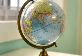 desk globe on white table