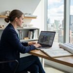 Jeune architecte femme travaillant sur un ordinateur dans un bureau moderne