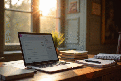 Bureau académique organisé à Versailles avec ordinateur et documents