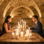 Dîner romantique aux chandelles dans une cave en pierre à Lyon pour une soirée d'exception en 2026