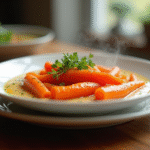 Carottes Vichy servies dans une assiette en porcelaine avec persil