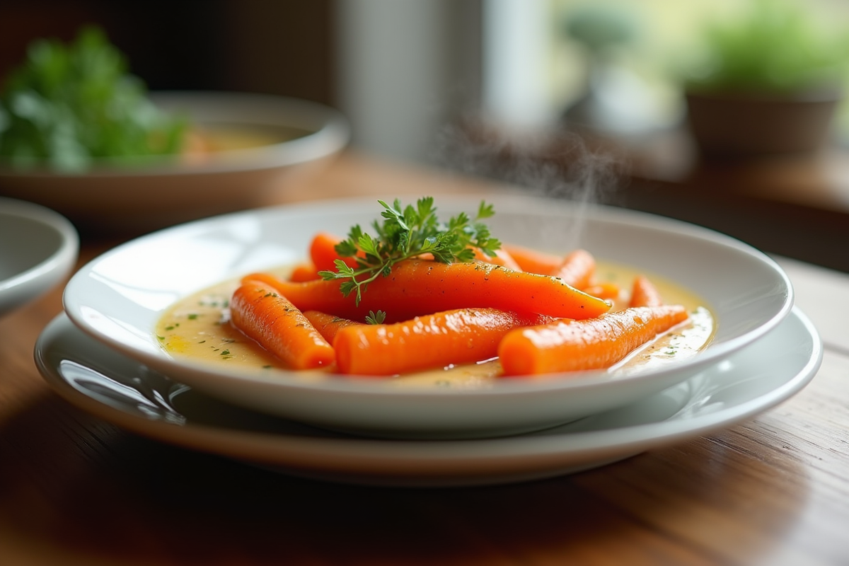 Carottes Vichy servies dans une assiette en porcelaine avec persil