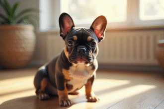 Bulldog français exotique au pelage unique dans un salon lumineux