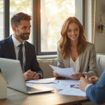 Couple bien habille en reunion avec agent immobilier
