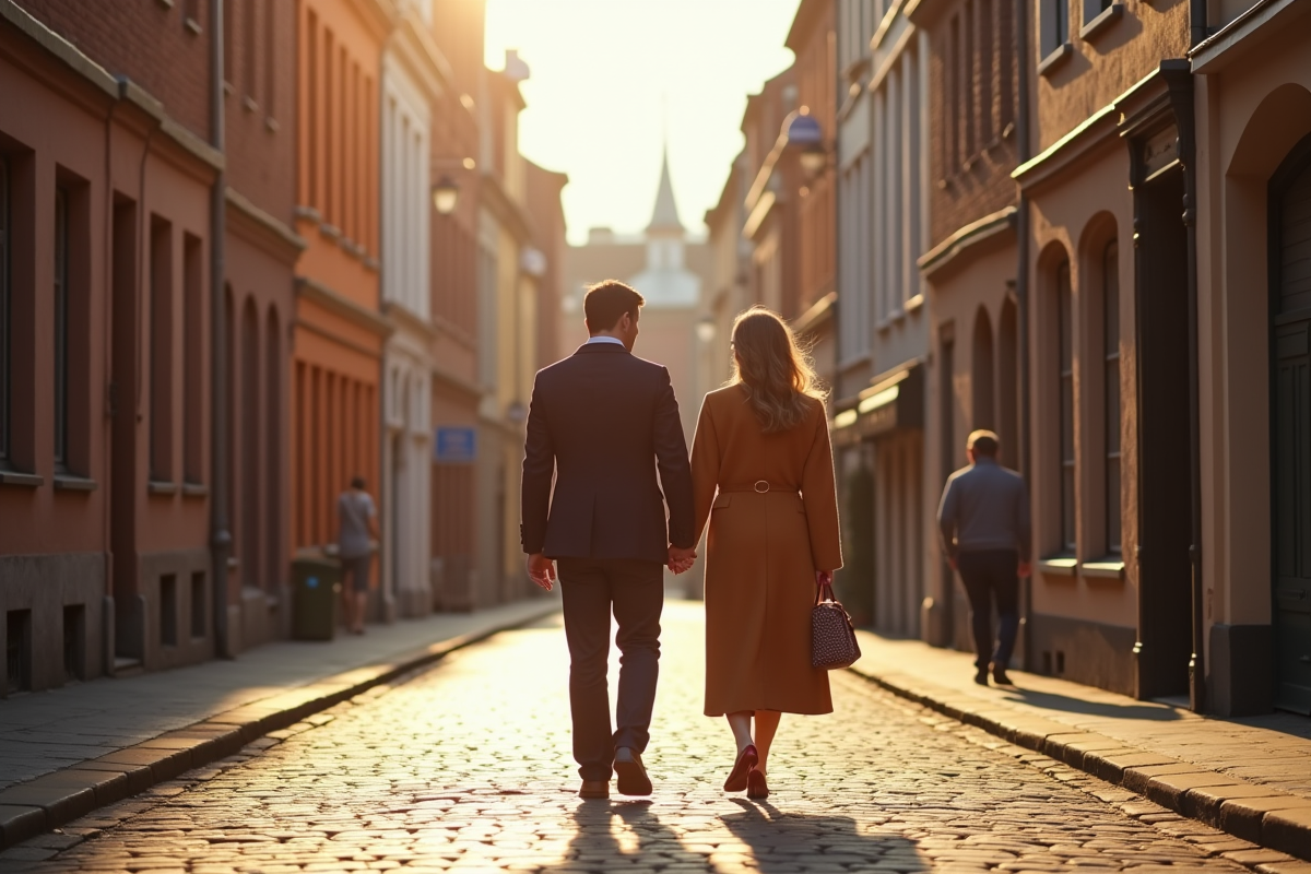 Couple romantique main dans la main dans Lille