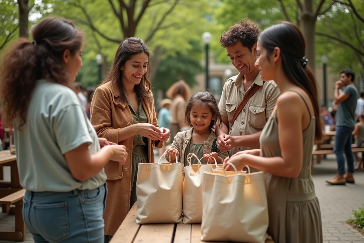 Groupe divers d adultes et enfants échangeant des vêtements en parc