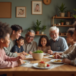 Famille multigenerationale réunie autour d'une table chaleureuse