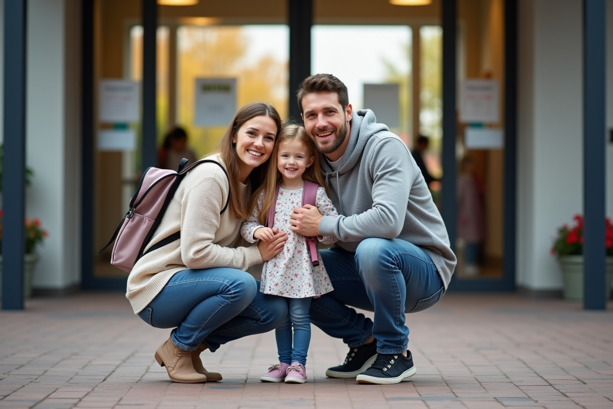 Famille souriante devant l