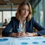 Femme professionnelle examinant des graphiques financiers