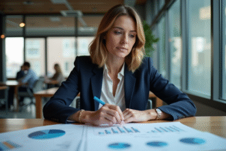 Femme professionnelle examinant des graphiques financiers