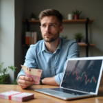 Homme d'affaires regardant ses notes et ordinateur à la maison