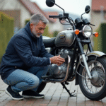 Homme nettoyant une moto Dax 50cc dans la rue