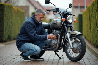 Homme nettoyant une moto Dax 50cc dans la rue