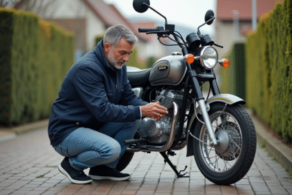 Homme nettoyant une moto Dax 50cc dans la rue