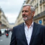 Homme d'âge moyen en costume à Paris regardant au loin