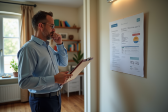 Homme vérifiant un certificat énergétique dans un appartement