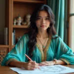 Jeune femme dessinant des accessoires inspirés de Jasmine