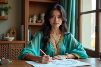 Jeune femme dessinant des accessoires inspirés de Jasmine