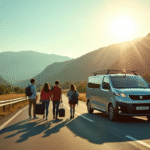 Peugeot Expert garé avec amis au paysage ensoleille