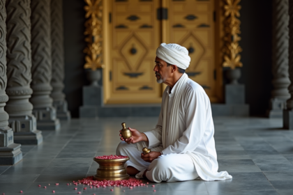Prêtre balinais en cérémonie dans le temple de Besakih