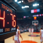 Tableau de basketball affichant le temps de jeu en gros caractères