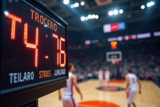 Tableau de basketball affichant le temps de jeu en gros caractères